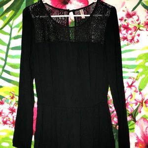 Black woven long sleeve romper
